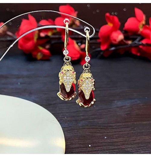 PI Xiu retro earrings for women in , new trendy, niche and high-end style, elegant and grand, red earrings of high quality PI Xiu retro earrings for women in , new trendy, niche and high-end style, elegant and grand, red earrings of high quality