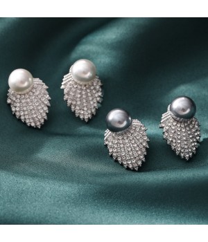 Grey pearl earrings, stud earrings, women's niche high-end style, light luxury, earrings, French design, diamond-encrusted trendy earrings