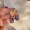 Cross-border bestseller French colored cat's eye stone earrings, vintage light luxury style glass stud earrings, new Chinese-style earrings in purple Cross-border bestseller French colored cat's eye stone earrings, vintage light luxury style glass stud earrings, new Chinese-style earrings in purple
