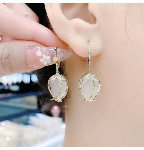 Long copper ring tassel earrings for female Internet celebrities that make the face look slimmer. Ear studs with a design that is versatile for Internet celebrities. Female imitation cat's eye stone earrings Long copper ring tassel earrings for female Internet celebrities that make the face look slimmer. Ear studs with a design that is versatile for Internet celebrities. Female imitation cat's eye stone earrings