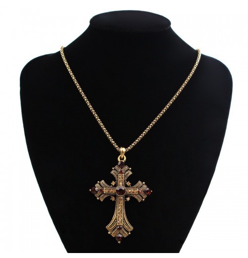 new retro diamond-encrusted necklace, water diamond long cross necklace, sweater chain, punk necklace, punk item new retro diamond-encrusted necklace, water diamond long cross necklace, sweater chain, punk necklace, punk item