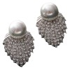 Minimalist style exquisite retro diamond-encrusted pearl silver needle earrings for women, new light luxury niche ear studs, fashionable and versatile earrings
