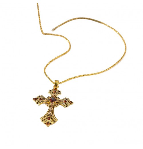 Golden medieval subculture cross rhinestone necklace, Millennium sweet and cool style long clavicle chain, hot girl