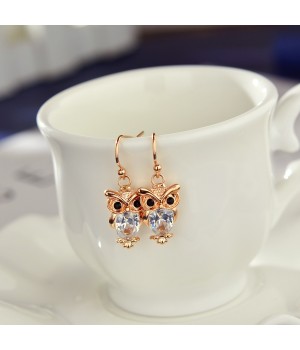Cross-border rose gold zircon stud earrings, women's versatile and fresh, European and American owl earrings factory direct sales