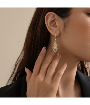 This pair of earrings features a light luxury design for women, with geometric diamond-encrusted cat's eye stone earrings that are versatile and elegant. It is a long and unique French-style ear accessory