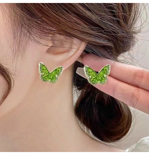 Fashionable and high-end, colorful abalone shell, exquisite and light luxury, zirconium stud earrings, commuting style, forest-themed butterfly, super sparkling earrings Fashionable and high-end, colorful abalone shell, exquisite and light luxury, zirconium stud earrings, commuting style, forest-themed butterfly, super sparkling earrings