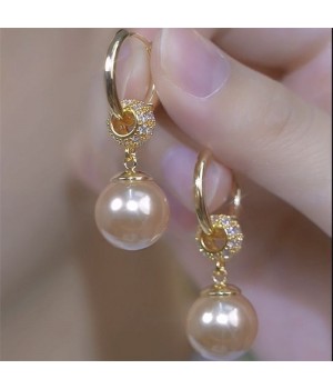 Champagne-colored pearl earrings, high-end and fashionable earrings and pendants,  design new diamond ball pearl earrings