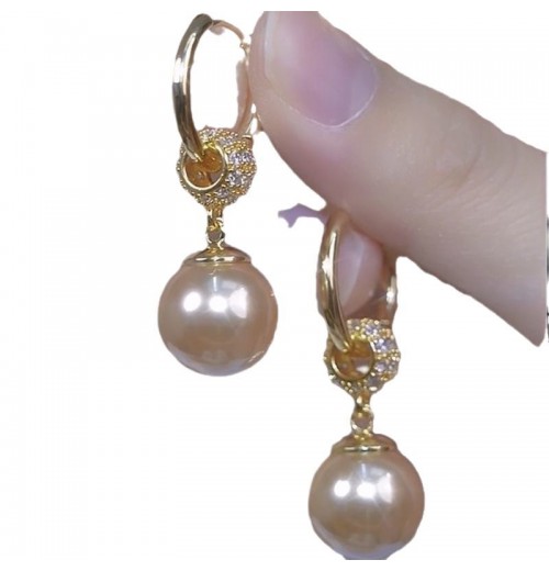 Champagne-colored pearl earrings, high-end and fashionable earrings and pendants,  design new diamond ball pearl earrings