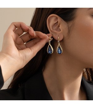 2024 new trendy, luxurious, versatile and stylish earrings with water drop hooks and high-end blue crystal earrings