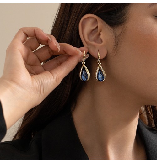  new trendy, luxurious, versatile and stylish earrings with water drop hooks and high-end blue crystal earrings