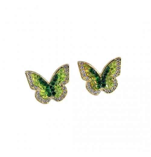 New fashionable silver needle colored earrings, butterfly gradient crystal stud earrings, sweet and retro forest-style green crystal, light luxury for women New fashionable silver needle colored earrings, butterfly gradient crystal stud earrings, sweet and retro forest-style green crystal, light luxury for women