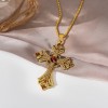 Golden medieval subculture cross rhinestone necklace, Millennium sweet and cool style long clavicle chain, hot girl