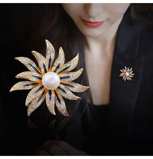 High-end pearl sunflower brooch for women, exquisite design, coat, brooch pin, niche fixed clothes and accessories High-end pearl sunflower brooch for women, exquisite design, coat, brooch pin, niche fixed clothes and accessories