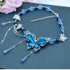 New water drop butterfly collarbone chain, deep blue niche retro butterfly crystal elegant necklace, high-end necklaces for women