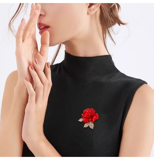 High-end red rose brooch, high-end women's fashion pin, suit overcoat accessory, wedding corsage ornament High-end red rose brooch, high-end women's fashion pin, suit overcoat accessory, wedding corsage ornament