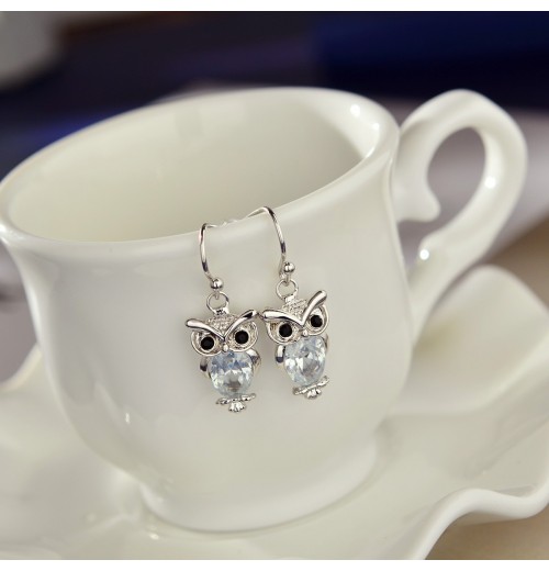 Cross-border rose gold zircon stud earrings, women's versatile and fresh, European and American owl earrings factory direct sales