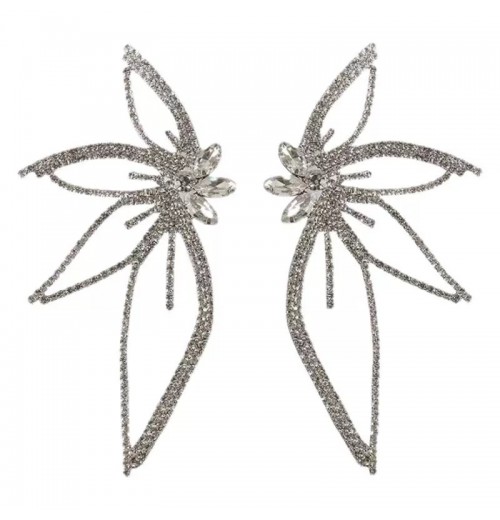 Cross-border new style European and American trend, individual and fashionable, exaggerated full diamond leaf-shaped flower stud earrings, women's unique and elegant temperament Cross-border new style European and American trend, individual and fashionable, exaggerated full diamond leaf-shaped flower stud earrings, women's unique and elegant temperament