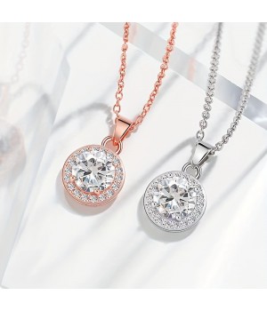 The new cross-border wish round pendant, collarbone chain, European and American four-prong sunflower round-wrapped round diamond necklace is simple and small