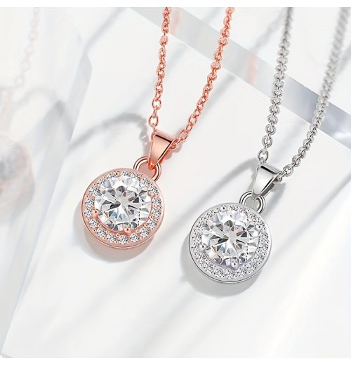 The new cross-border wish round pendant, collarbone chain, European and American four-prong sunflower round-wrapped round diamond necklace is simple and small The new cross-border wish round pendant, collarbone chain, European and American four-prong sunflower round-wrapped round diamond necklace is simple and small