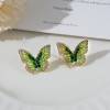 New fashionable silver needle colored earrings, butterfly gradient crystal stud earrings, sweet and retro forest-style green crystal, light luxury for women New fashionable silver needle colored earrings, butterfly gradient crystal stud earrings, sweet and retro forest-style green crystal, light luxury for women