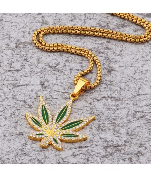 Personalized punk hip-hop accessory necklace, oil painting, diamond setting, alloy, large maple leaf pendant, pendant, accessory material