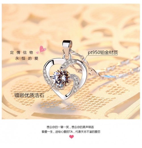 Korean version fashionable silver necklace, women's jewelry, couple heart-shaped zircon pendant, collarbone chain accessory factory direct sales Korean version fashionable silver necklace, women's jewelry, couple heart-shaped zircon pendant, collarbone chain accessory factory direct sales