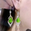 Geometric diamond-encrusted green cat's eye diamond-shaped earrings, a high-end and fashionable design for women, are popular anti-allergy ear hooks and earrings Geometric diamond-encrusted green cat's eye diamond-shaped earrings, a high-end and fashionable design for women, are popular anti-allergy ear hooks and earrings