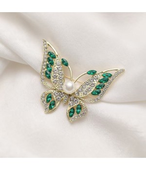 New Korean-style high-end green butterfly brooch with rhinestones, high-end and elegant clothing and accessories, anti-leakage and exquisite brooch for women
