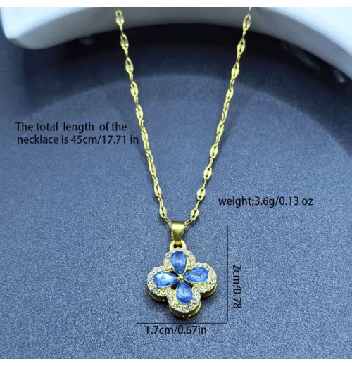 Fashionable stainless steel double-sided mother-of-pearl four-leaf clover single-flower necklace with genuine gold titanium steel chain