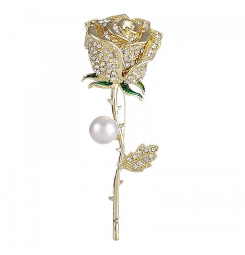 New best-selling alloy fashion full-diamond pearl rose brooch, high-end niche brooch pin, versatile for suits New best-selling alloy fashion full-diamond pearl rose brooch, high-end niche brooch pin, versatile for suits