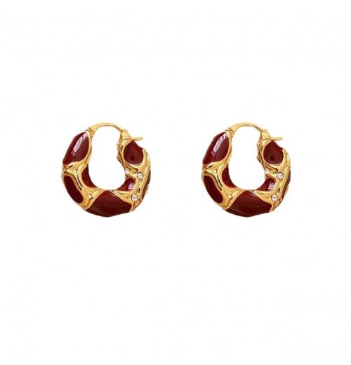 Maillard Carat red glaze U-shaped ear clings, French retro Hong Kong style, light luxury, high-end, whitening and simple earrings for women Maillard Carat red glaze U-shaped ear clings, French retro Hong Kong style, light luxury, high-end, whitening and simple earrings for women