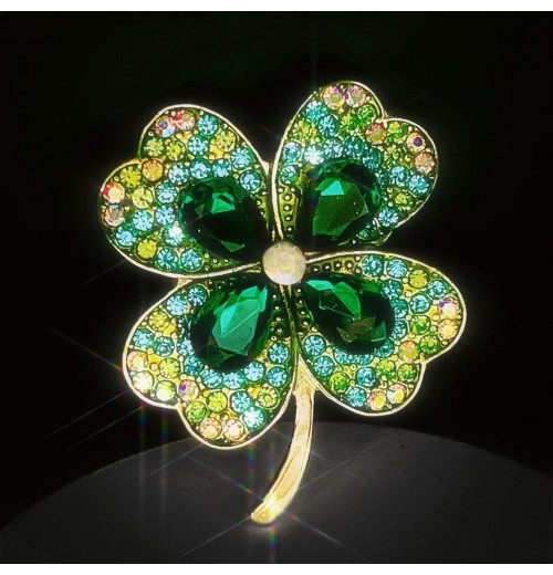 Wholesale of crystal four-leaf clover brooches, New Year's simple and versatile brooches for women, elegant corsages, and clothing accessories