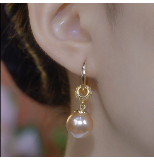 Champagne-colored pearl earrings, high-end and fashionable earrings and pendants,  design new diamond ball pearl earrings