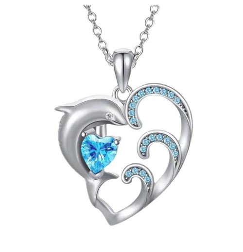 Cross-border Korean-style fashionable women's heart-shaped dolphin diamond-encrusted necklace, Korean-style cute heart-shaped collarbone chain and necklace jewelry Cross-border Korean-style fashionable women's heart-shaped dolphin diamond-encrusted necklace, Korean-style cute heart-shaped collarbone chain and necklace jewelry
