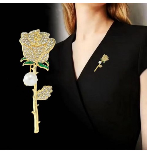 New best-selling alloy fashion full-diamond pearl rose brooch, high-end niche brooch pin, versatile for suits