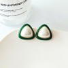 S925 silver needle geometric triangular pearl stud earrings, a niche design for women with an elegant and trendy style, are French retro earrings