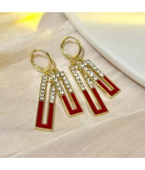 Spring geometric square full diamond ear clasp, new trendy and niche design earrings, light luxury and high-end earrings for women