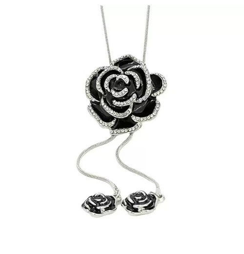 Adjustable, high-quality black rose sweater chain for women, long, versatile long necklace accessories Adjustable, high-quality black rose sweater chain for women, long, versatile long necklace accessories