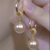 Champagne-colored pearl earrings, high-end and fashionable earrings and pendants,  design new diamond ball pearl earrings