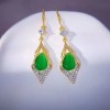 Geometric diamond-encrusted green cat's eye diamond-shaped earrings, a high-end and fashionable design for women, are popular anti-allergy ear hooks and earrings Geometric diamond-encrusted green cat's eye diamond-shaped earrings, a high-end and fashionable design for women, are popular anti-allergy ear hooks and earrings
