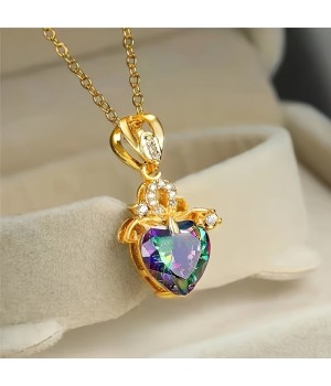 20 Best-selling heart-shaped seven-color gold necklace for women, imitation tourmaline seven-color rainbow heart collarbone neck chain. Summer and autumn