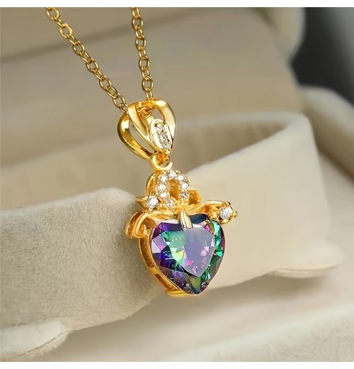 20 Best-selling heart-shaped seven-color gold necklace for women, imitation tourmaline seven-color rainbow heart collarbone neck chain. Summer and autumn 20 Best-selling heart-shaped seven-color gold necklace for women, imitation tourmaline seven-color rainbow heart collarbone neck chain. Summer and autumn