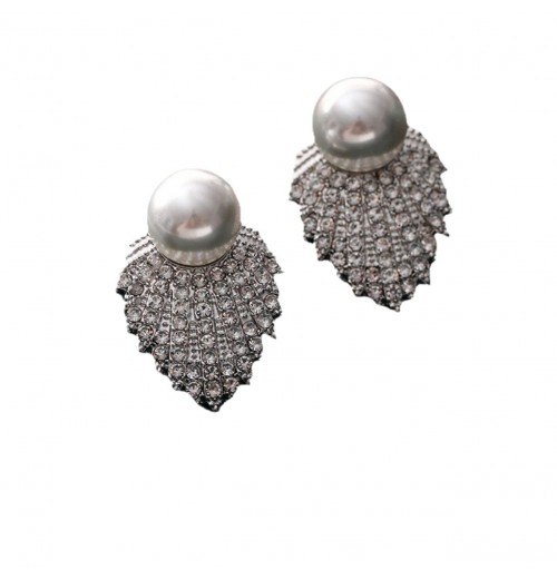 Grey pearl earrings, stud earrings, women's niche high-end style, light luxury, earrings, French design, diamond-encrusted trendy earrings