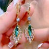 Sparkling zircon green leaf versatile ear clings, golden branch and jade leaf earrings, new trendy ear accessories Sparkling zircon green leaf versatile ear clings, golden branch and jade leaf earrings, new trendy ear accessories