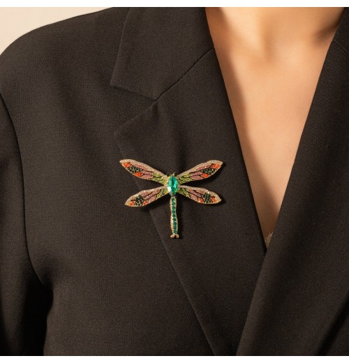 Cross-border bestseller European and American style alloy full diamond dragonfly brooch, elegant and versatile women's clothing corsages, accessories and pins
