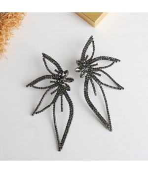 Cross-border new style European and American trend, individual and fashionable, exaggerated full diamond leaf-shaped flower stud earrings, women's unique and elegant temperament