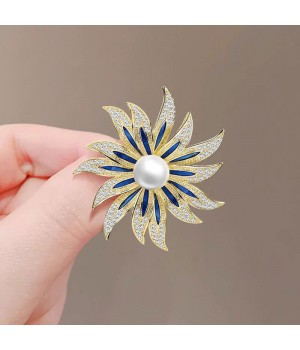 High-end pearl sunflower brooch for women, exquisite design, coat, brooch pin, niche fixed clothes and accessories