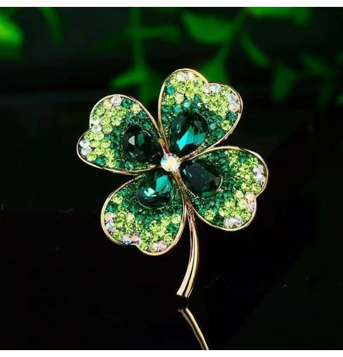 Wholesale of crystal four-leaf clover brooches, New Year's simple and versatile brooches for women, elegant corsages, and clothing accessories