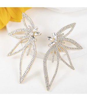 Cross-border European and American fashion new style, exaggerated and grand, studded with water diamonds, full of flowers, leaf-shaped flower earrings for women