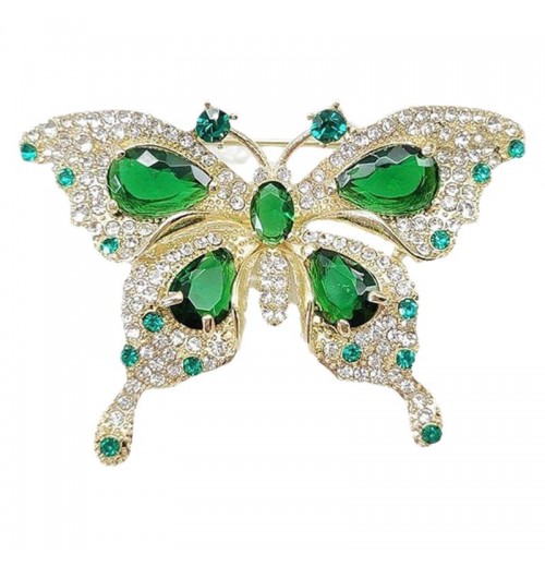 Retro light luxury emerald rhinestone butterfly brooch for women, summer anti-glare shawl buckle pin, small suit jacket accessory Retro light luxury emerald rhinestone butterfly brooch for women, summer anti-glare shawl buckle pin, small suit jacket accessory